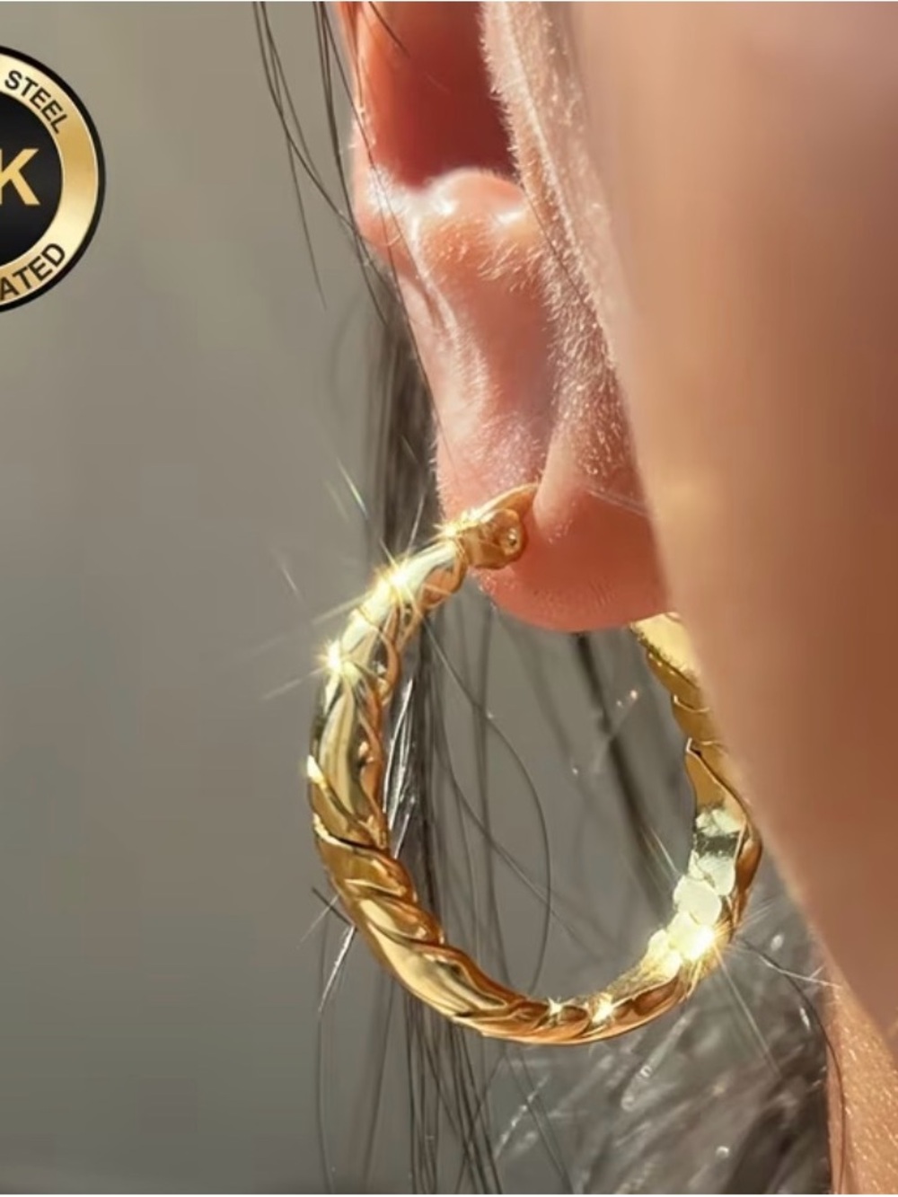 18K Gold Plated Braided Hoop Earrings - High quality Anti Fade Stainlass steal